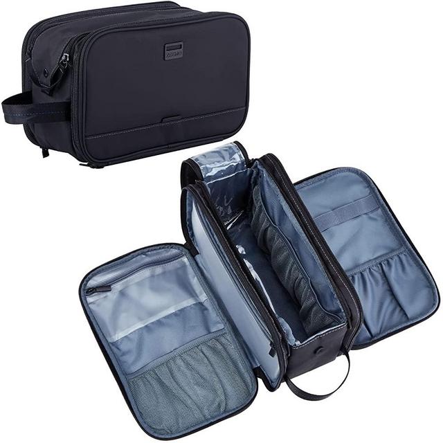 ZEEMO Toiletry Bag for Men, Extra Large Water-resistant Dopp Kit with Double Side Full Open Design, Shaving Bag for Toiletries and Shaving Accessories for Long Travel, Black