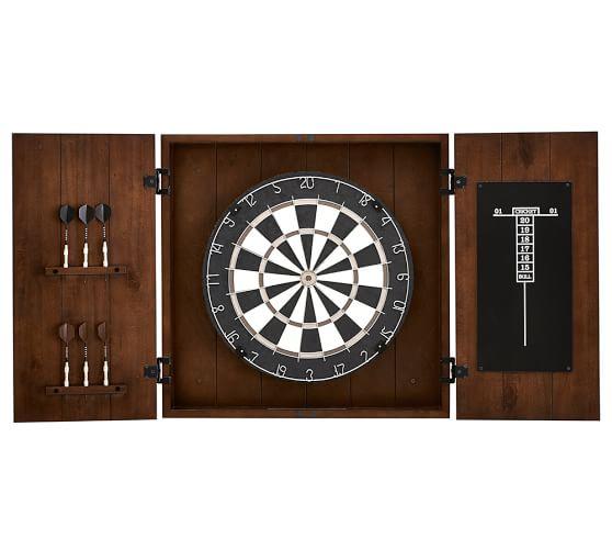 Dartboard Wood Cabinet Game Set, Mahogany stain