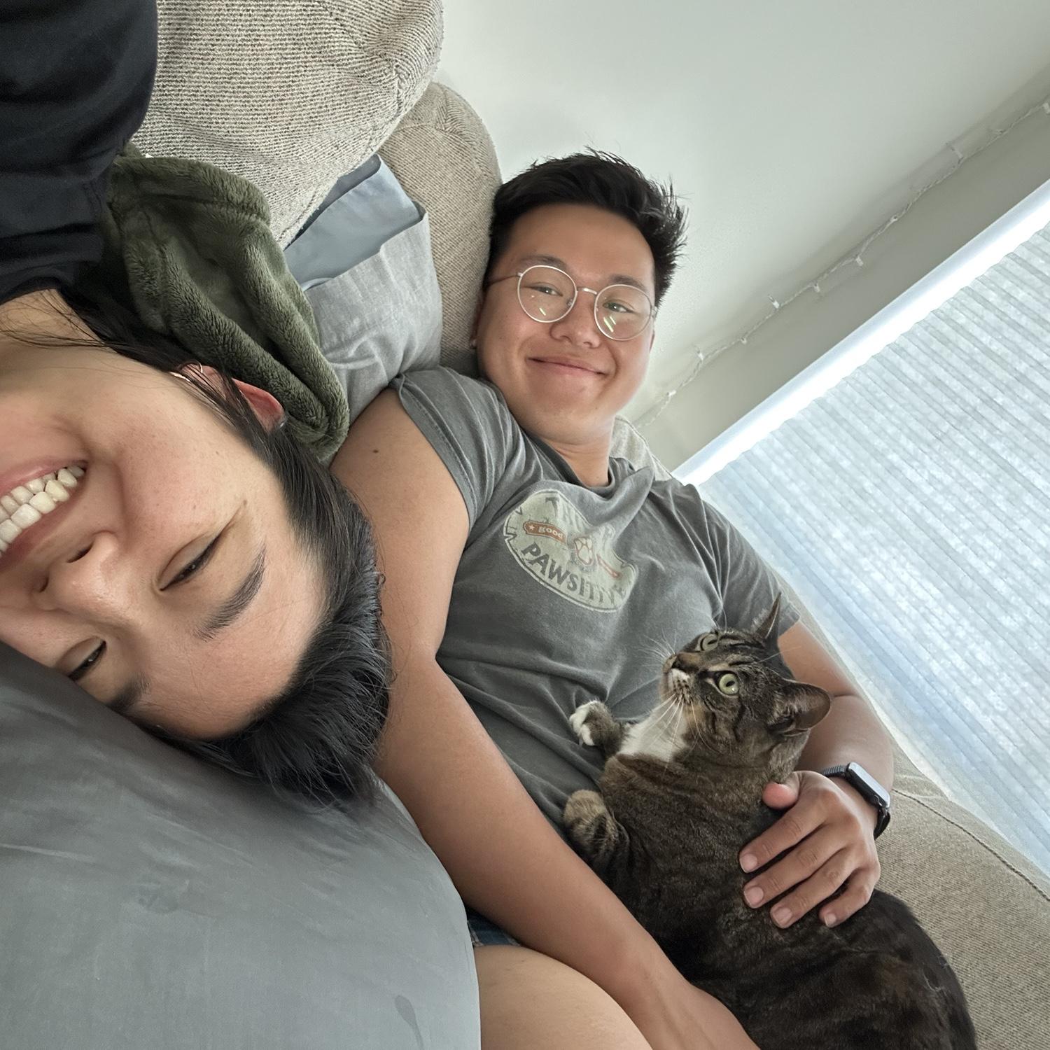 Chillin in our SF apartment with our cat, Mika