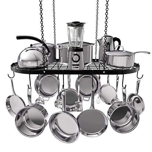 Vdomus pot rack ceiling mount cookware rack hanging hanger organizer with hooks (33 x 17 Inch)