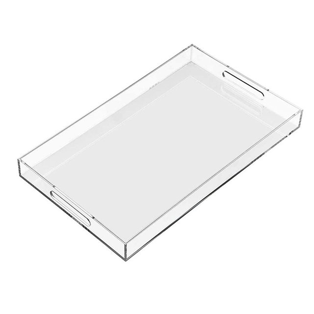 Clear Sturdy Acrylic Serving Tray with Handles-12x20Inch-Serving Coffee,Appetizer,Breakfast,Butler-Kitchen Countertop Tray-Makeup Drawer Organizer-Vanity Table Tray-Ottoman Tray-Decorative Tray