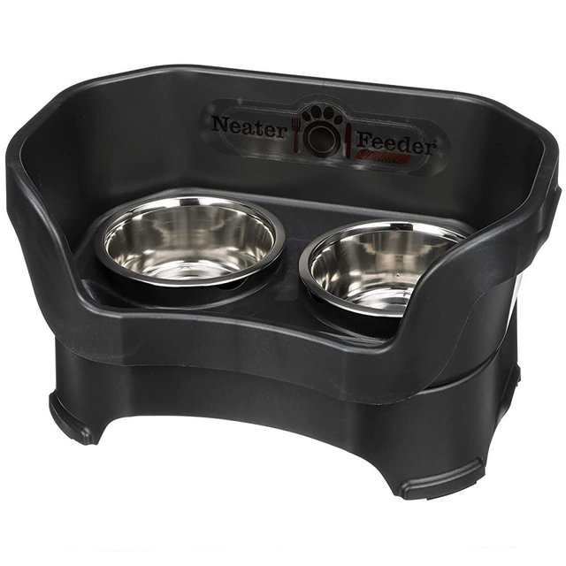 Neater Feeder Deluxe for Medium Dogs - Mess Proof Pet Feeder with Stainless Steel Food & Water Bowls - Drip Proof, Non-Tip, and Non-Slip - Midnight Black