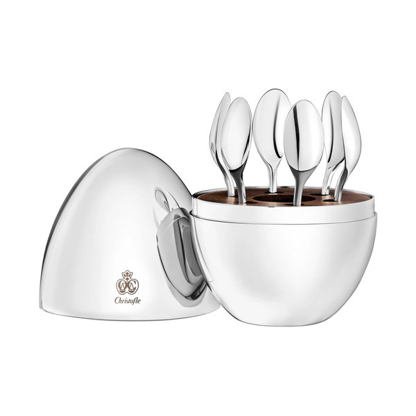 Christofle 6-Piece Silver-Plated Espresso Spoon Set with Chest Mood Coffee