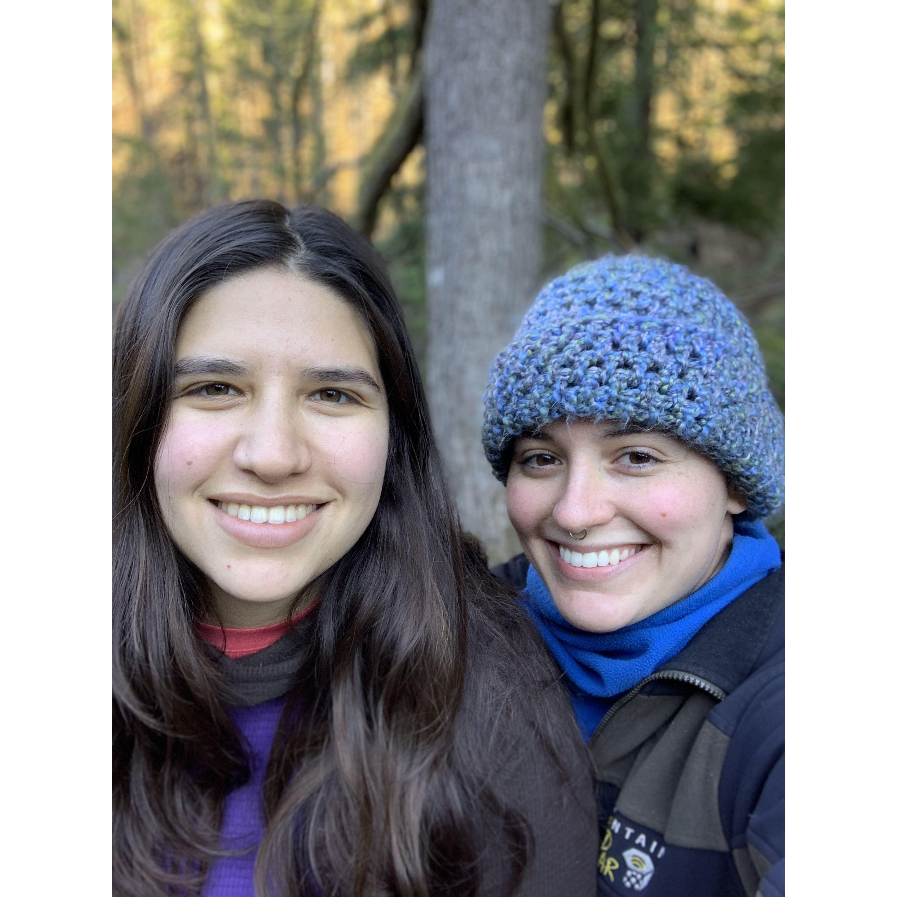 Alex and Micaela, moments after Alex proposed on a hike in Oregon.