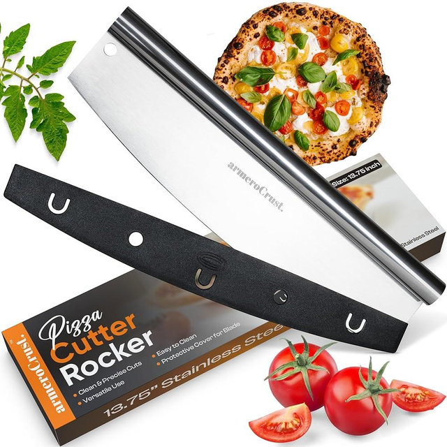armeroCrust 13.8 Inch Pizza Cutter Rocker Blade - Easy Slicing - Premium Finish Pizza Slicer with Time Saving Pizza Cutter Rocker Design