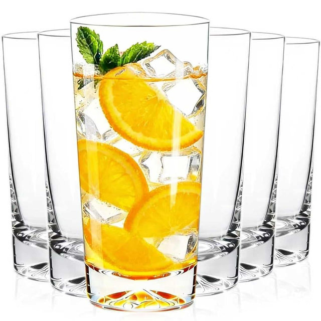 Drinking Glasses Set of 6, 16oz Glass Cups with Wide Mouth Design,Water Glasses for Bar Glassware, Premium Tall Glasses Drinking Set for Water, Beer, Juice and Cocktail, Unique Christmas Gifts