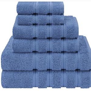 American Soft Linen Luxury 6 Piece Towel Set, 2 Bath Towels 2 Hand Towel 2 Washcloths, 600 GSM 100% Cotton Turkish Towels for Bathroom, Electric Blue Towel Sets