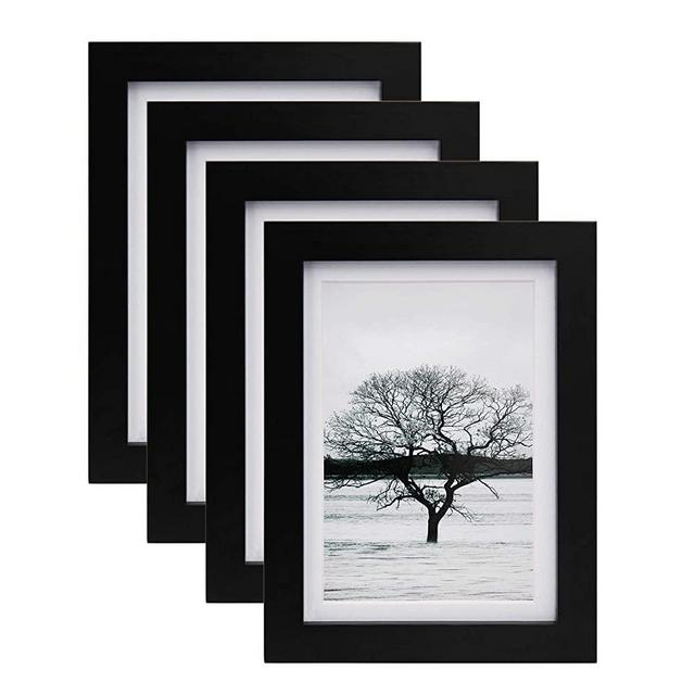 Egofine 5x7 Picture Frames 4 PCS - Made of Solid Wood HD Plexiglass for Table Top Display and Wall Mounting Photo Frame Black