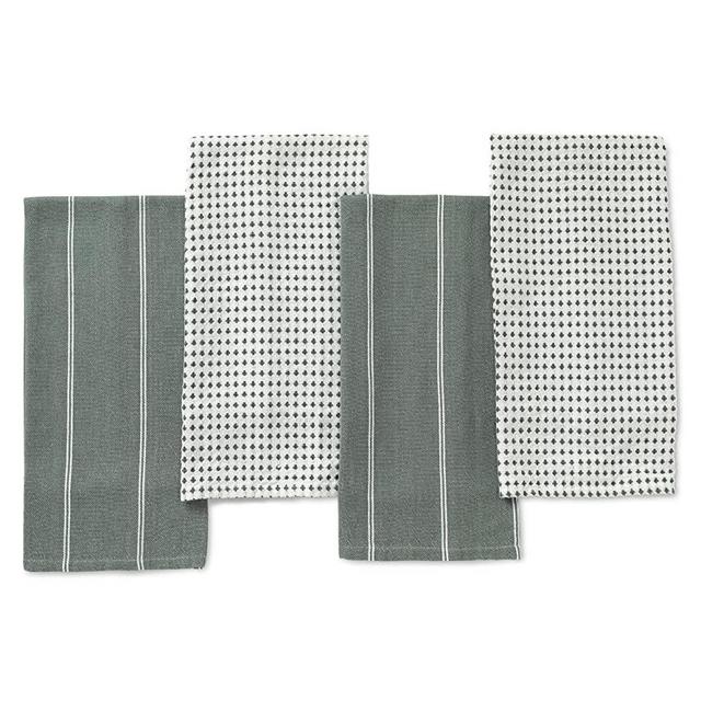 Folkulture 100% Cotton Kitchen Towels with Hanging Loop, Waffle Weave Kitchen Towels and Dishcloths Sets, Hand Towels for Kitchen, Boho Kitchen Towels, 20 x 28 inches, Set of 4, (Khaki Green)