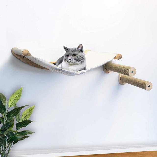 7 Ruby Road Wall Mounted Cat Hammock with Two Steps - Modern Beds and Perches for Cats - Premium Kitty Furniture for Sleeping, Playing, Climbing, and Lounging - Easily Holds up to 40 lbs