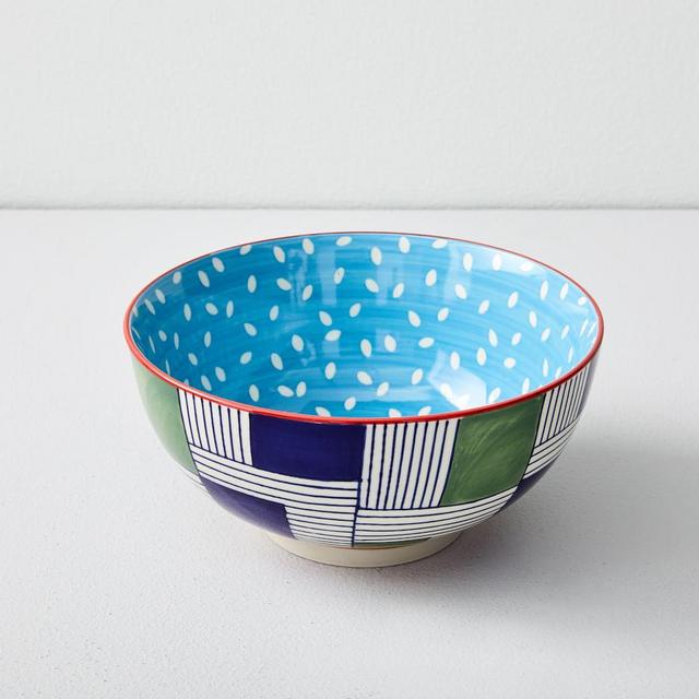 Hand-Painted Pattern Pop Bowl, Large, Dusty Green, Set of 4
