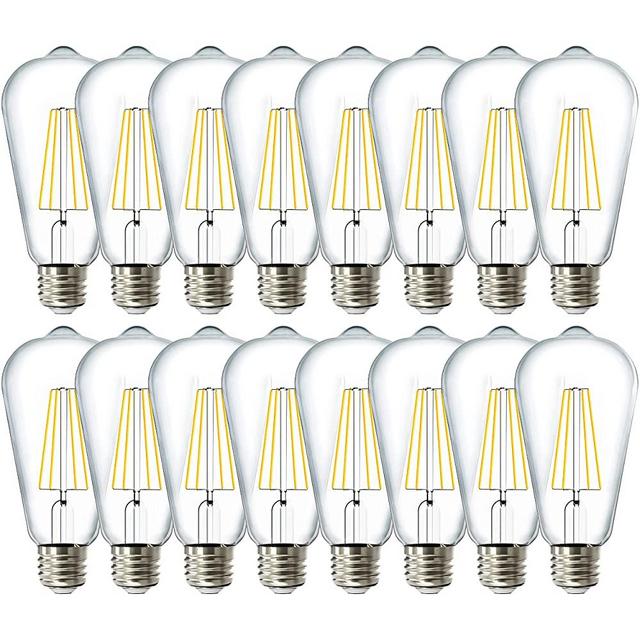 Sunco Lighting 16 Pack Vintage LED Edison Bulbs 60W Equivalent 8.5W 800LM Dimmable ST64 Filament 3000K Warm White E26 Medium Base Light Bulbs High Brightness Clear Glass Waterproof UL Energy Star