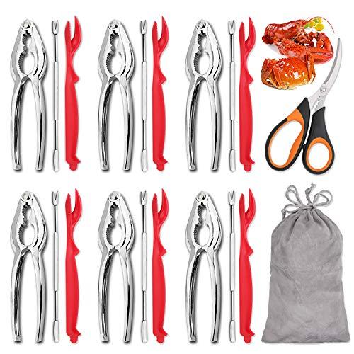 Hiware 19-piece Seafood Tools Set includes 6 Crab Crackers, 6 Lobster Shellers, 6 Crab Leg Forks/Picks and 1 Seafood Scissors & Storage Bag - Nut Cracker Set