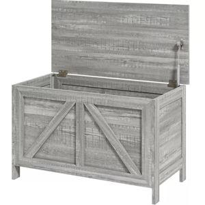 HOMCOM Farmhouse Storage Chest, Lift Top Box Organizer with Safety Hinge to Open Up 100° for Bedroom, Entryway, Living Room