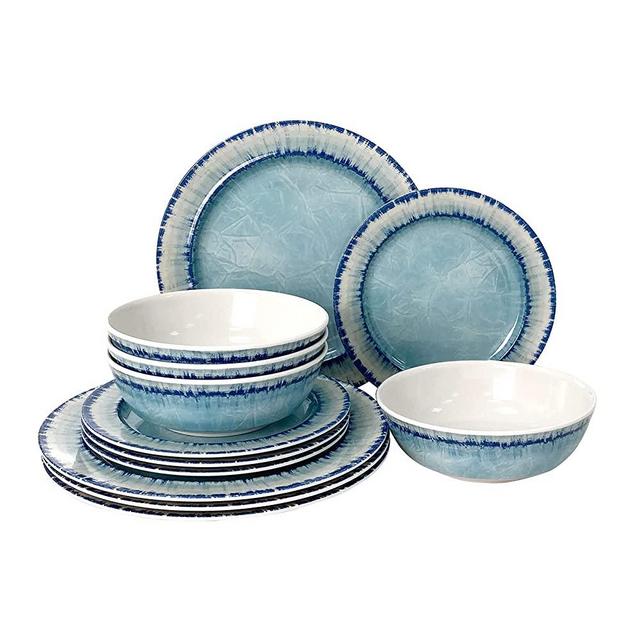 AELS Melamine Dinnerware Set of 12 Pcs Dinner Dishes Set for Indoor and Outdoor Use, Dishwasher Safe, Lightweight Unbreakable, Light Blue