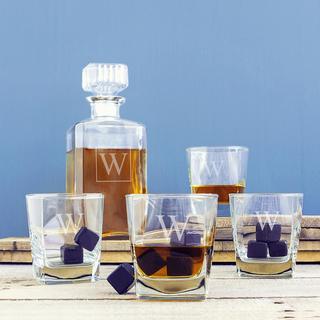 Personalized 5-Piece Decanter Set with Black Whiskey Stones