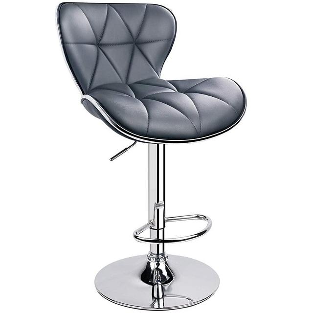 Leopard Shell Back Adjustable Swivel Bar Stools, PU Leather Padded with Back, 1 Chair ( Grey )
