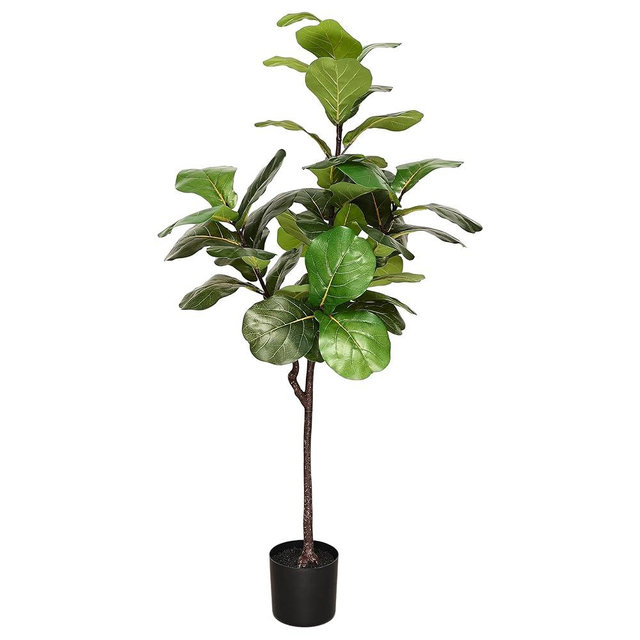 Artificial Fiddle Leaf Fig Tree: 5FT Faux Ficus Lyrata Tree Artificial Plant Indoor Outdoor Tall with Realistic Long Lasting Color Leaves in Pot - Low Maintenance Fake Fig Tree for Home Office Decor