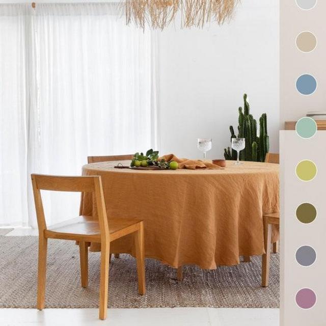 Round linen tablecloth - 59", Peach Color