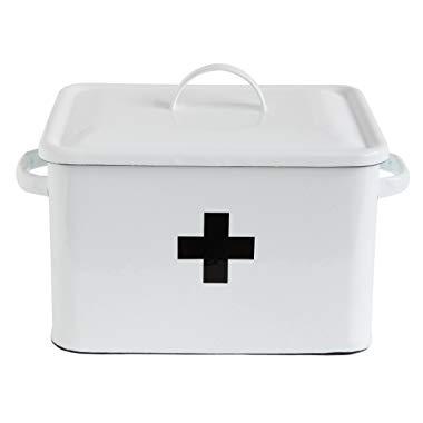 Creative Co-Op Enameled First Aid Lid & Black Cross on Front Box, White