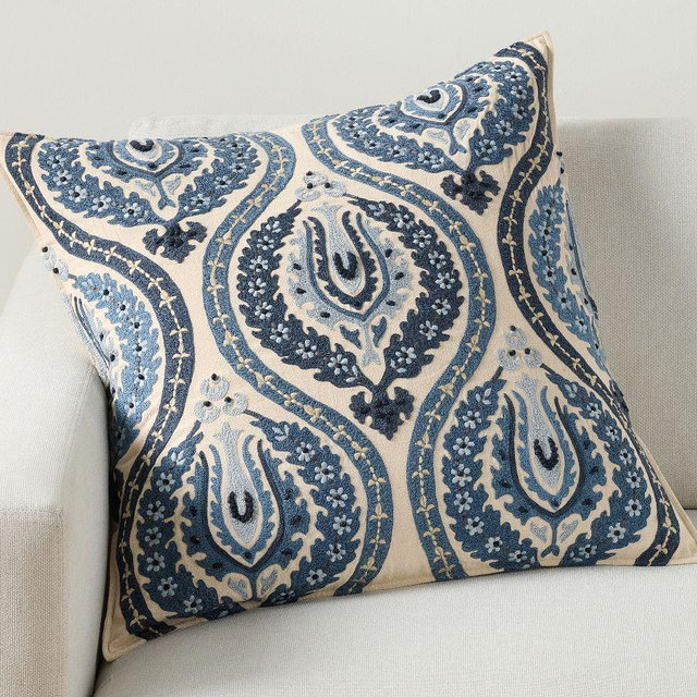Mansfield Embroidered Pillow, 24 Inches, Blue Multi