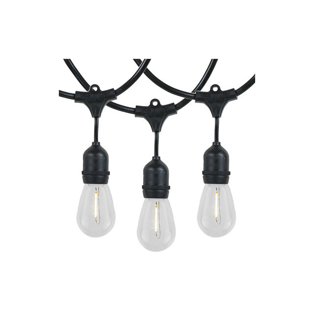 Novelty Lights Warm White LED Edison Lights with 24 Suspended S14 Filament Bulbs Black Wire 48 Feet
