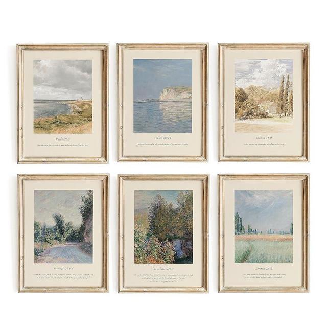 Christian Scripture Gallery Art Set, Jesus Bible Verse Wall Art Print, Religious Decor, Vintage Oil Painting, LDS Art, Christian Art Gifts (11" x 14" Unframed, Set of 6 (A))