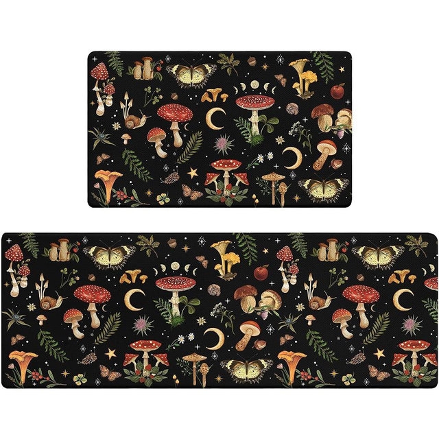 Zussun Mushroom Rug Kitchen Mats for Floor Cushioned Anti Fatigue Kitchen Rugs Sets of 2, Non Slip Waterproof Black Kitchen Floor Mat, Comfort Memory Foam Standing Mat for Office Laundry Sink Desk