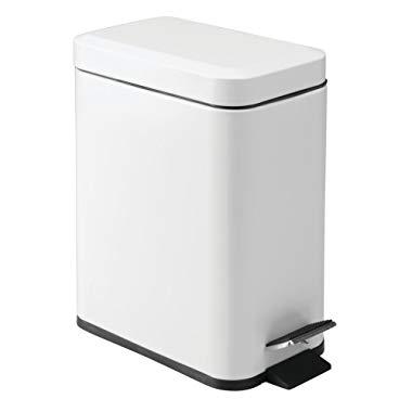 mDesign 1.3 Gallon Rectangular Small Steel Step Trash Can Wastebasket, Garbage Container Bin for Bathroom, Powder Room, Bedroom, Kitchen, Craft Room, Office - Removable Liner Bucket - Matte White