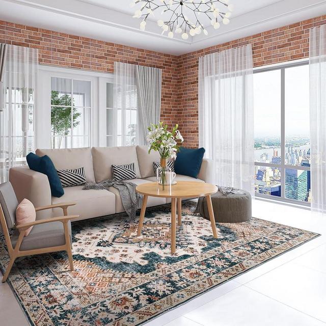 DECOMALL FALA Area Rug 3x5, Soft Office Rug, Non-Slip Carpet for Living Room, Indoor Floor Decor, Multi/Blue 3’6”x5’6”