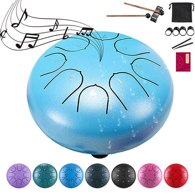 Rain Drum for Outside Garden, 8 Note 6 Inch Steel Tongue Drum, Chakra Drum for Rain Music Chime, Musical Instruments When It Rains, Meditation Accessories for Camping, Meditation, Yoga, Education(6blu
