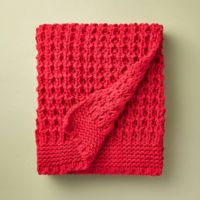 50"x60" Cable Knit Throw Blanket Red - Hearth & Hand™ with Magnolia
