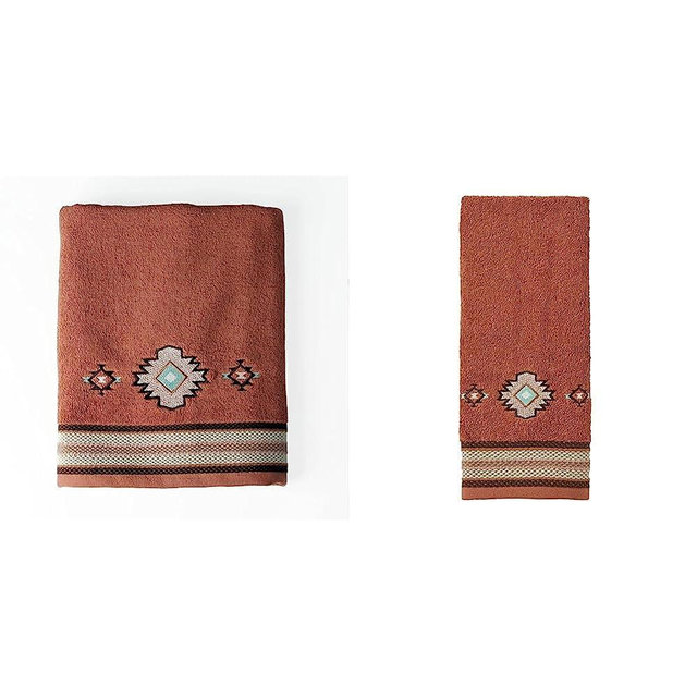 SKL Home Southwest Sunset Bath Towel, 25X50,Cotton, Rust & Southwest Sunset Hand Towel, 15x26, Rust