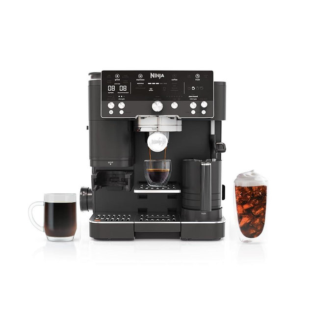Ninja Luxe Café Premier, Espresso Machine, Drip Coffee Maker and Rapid Cold Brew, Integrated Grinder, Assisted Tamper, Hands-Free Frother, Cappuccinos and Lattes, Dairy or Non-Dairy, Black, ES601BK