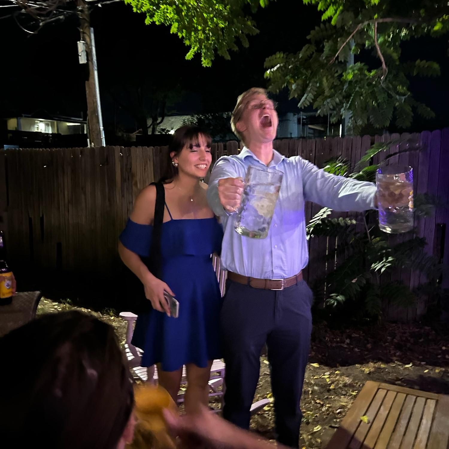 WERE ENGAGED! Sadly we failed at taking actual photos that night so here’s andy doing an oktoberfest stein hold 9/28/2024