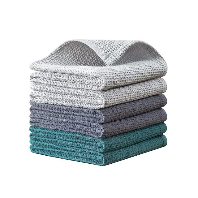 QUILTINA Cotton Kitchen Towels Dish Towels Set, Absorbent Waffle Weave Hand Towels, Ultra Soft Dish Drying Towels, Quick Drying Dish Towel - 17 x 25 Inches, 6 Pack