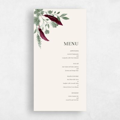 Red Greenery Wedding Menu - Bethany