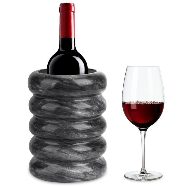 Marble Wine Chiller Bucket - Champagne Cooler, Portable Beverage Holder for Parties, Dinner, Home Decor - Keeps Drinks Cold - Holds 750ml Bottle (Dark Grey, 6.89 * 5)