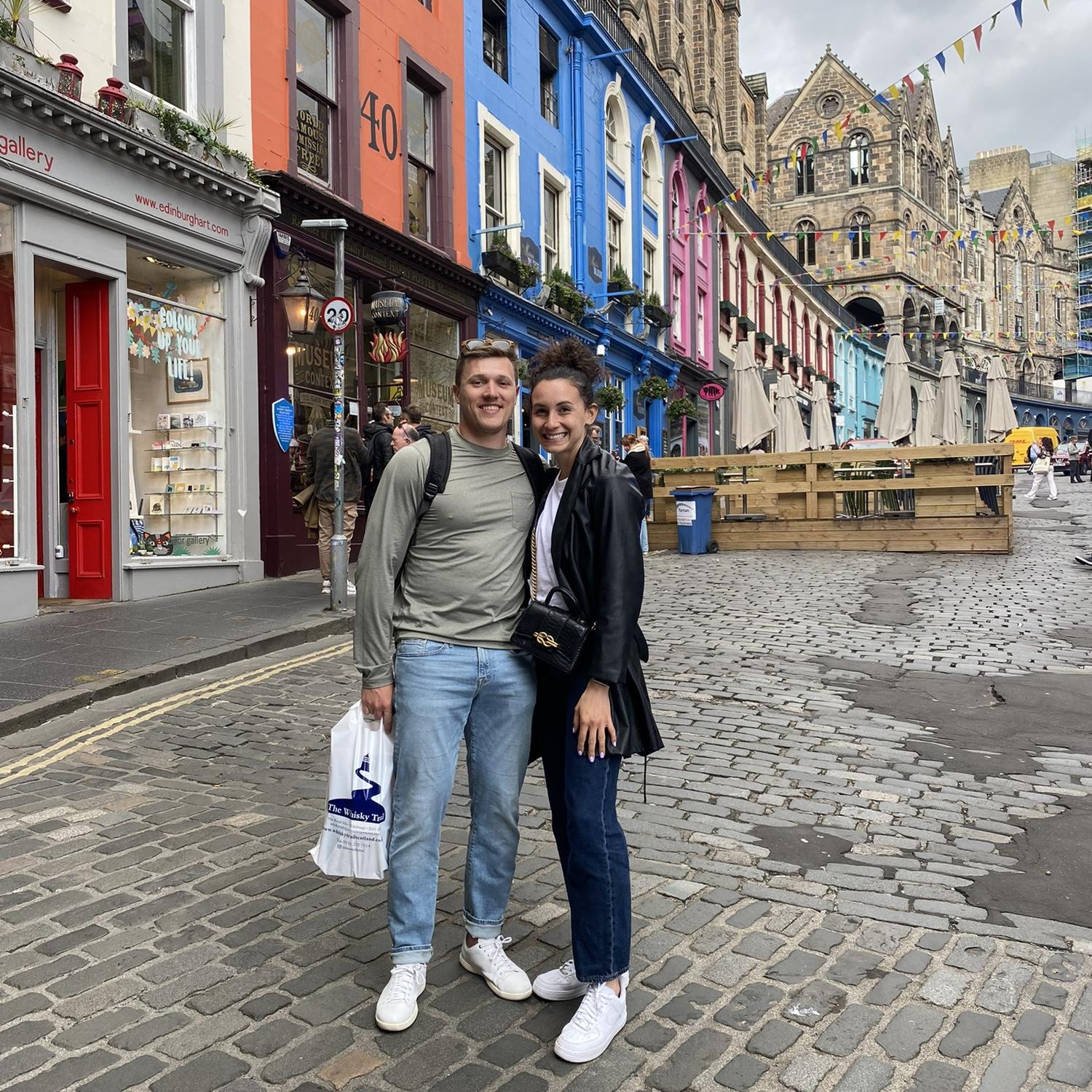 Danny visited Cheyenne while she was playing in Scotland. Fun fact- this street is what Harry Potter's Diagon Alley is based off of.