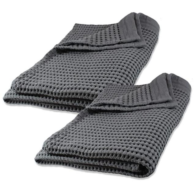 Gilden Tree Premium Large 2 Pc Bath Sheet 100% Natural Cotton Waffle Weave – Fast Drying Extra Absorbent Soft Thin Lightweight Fade Resistant with Modern Design (Slate)