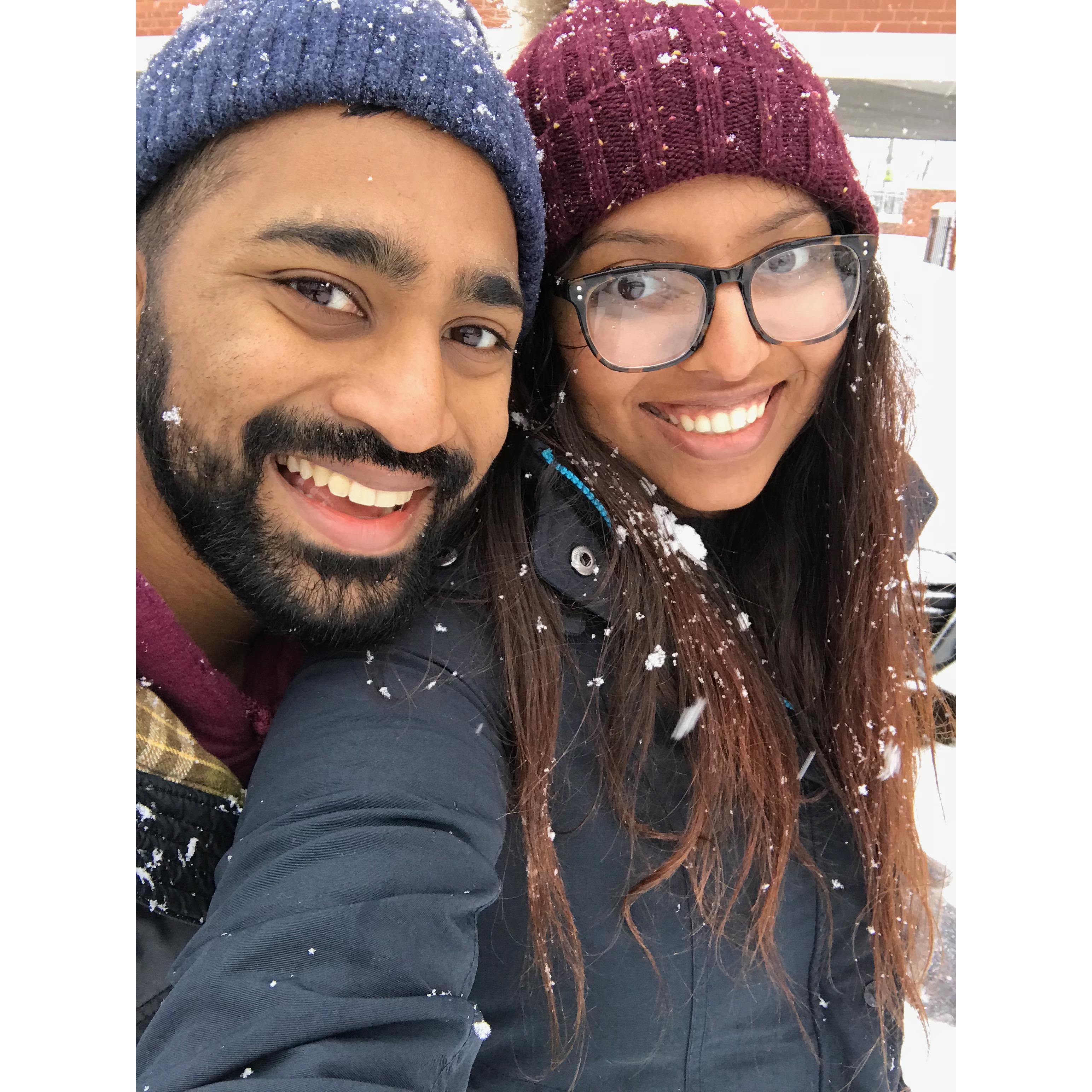 Our first snowball fight...Abhi won.