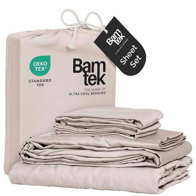 Bamtek Viscose Bamboo Sheets King Size 4PC Set - Cooling Sheets for Hot Sleepers with Moisture Wicking Technology - Silky Soft 18 Inch Deep Pocket - Blush 76"x 80"