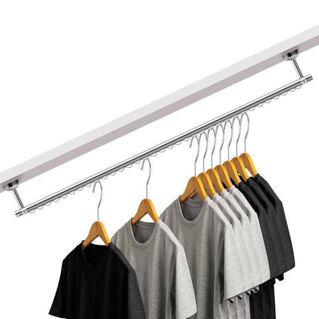 Wonderjune Closet Rail Hanging Closet Rod Ceiling Clothes Rack Any Angle Hanging Rail Clothes Rod Wall Mount Sloped Ceiling Solutions for Attic Bedroom Under Stairs Storage(Silver)