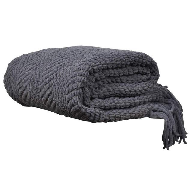 Battilo Boon Knitted Tweed Throw Couch Cover Blanket (Grey, 50" x 60")