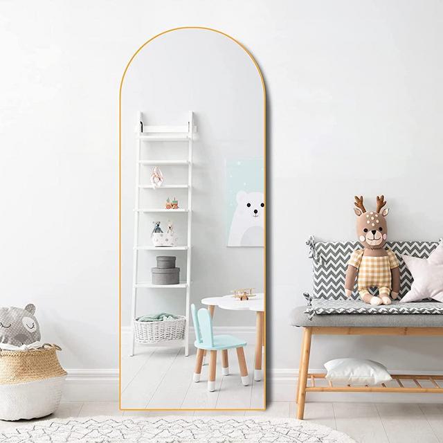 Manocorro Arched Full Length Mirror, Floor Mirror with Stand, 65"×22" Full Body Mirror, Hanging or Leaning Against Wall, Gold Arch Standing Mirror Large Bedroom Mirror for Cloakroom
