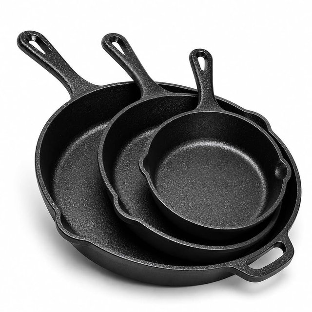 Simple Chef Cast Iron Skillet 3-Piece Set - Heavy-Duty Professional Restaurant Chef Quality Pre-Seasoned Pan Cookware Set - 10", 8", 6.2" - Frying, Saute, Cooking, Pizza & More, Charcoal Grey