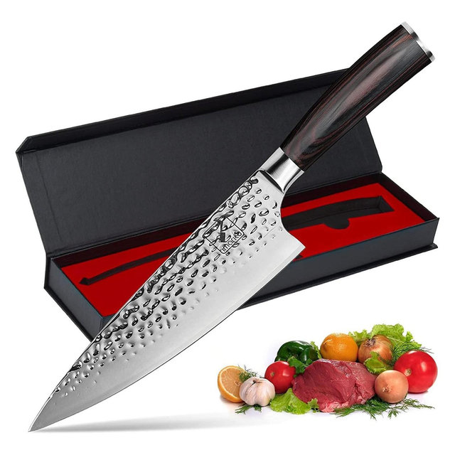 imarku Damascus Chef Knife, 8 inch Kitchen Knife Sharp Cooking Knife HC German Stainless Steel Japanese Knife for Kitchen, Hand-Hammered Design