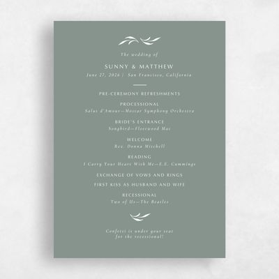 Deep Sage, Green Wedding Program - Clairemont