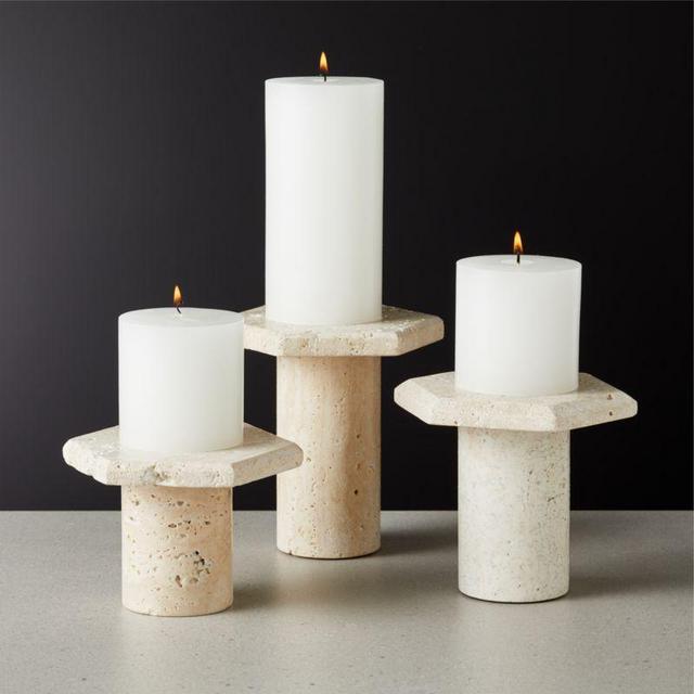 Roca Travertine Pillar Candle Stands Set of 3