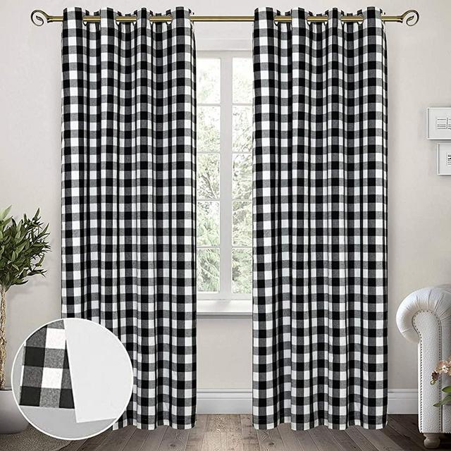 Th3mys Buffalo Check Plaid Curtains, Cotton Lined Thermal Insulated Room Darkening Window Drapes Grommet Curtains for Farmhouse Living Room Bedroom, Set of 2 Panels 52W by 84L Inch, Black and White